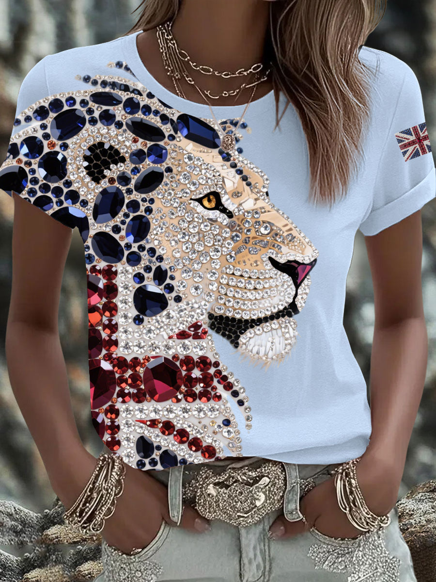 Britisches Damen-T-Shirt mit aufbügelbarem, diamantinimitiertem Aufdruck (heißgebohrt)