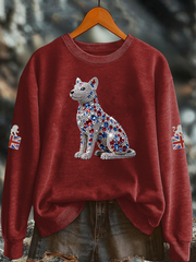 Britisches Damen-Sweatshirt mit Imitationsdiamantenmuster und Print (Regular-Passform)