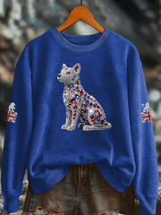 Britisches Damen-Sweatshirt mit Imitationsdiamantenmuster und Print (Regular-Passform)