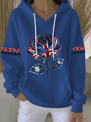 Damen-Hoodie im britischen Stil aus Denim-Imitat mit Strass- und Heißnagel-Print