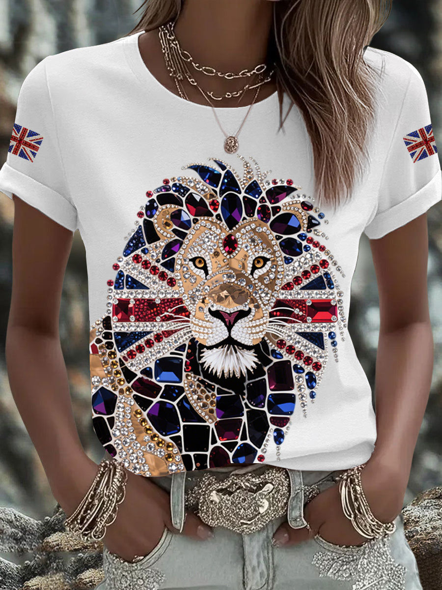Britisches Damen-T-Shirt mit aufbügelbarem, diamantinimitiertem Aufdruck (heißgebohrt)