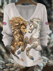 Retro-Tops für Damen mit Löwen- und Einhorn-Motiv und britischer Flagge