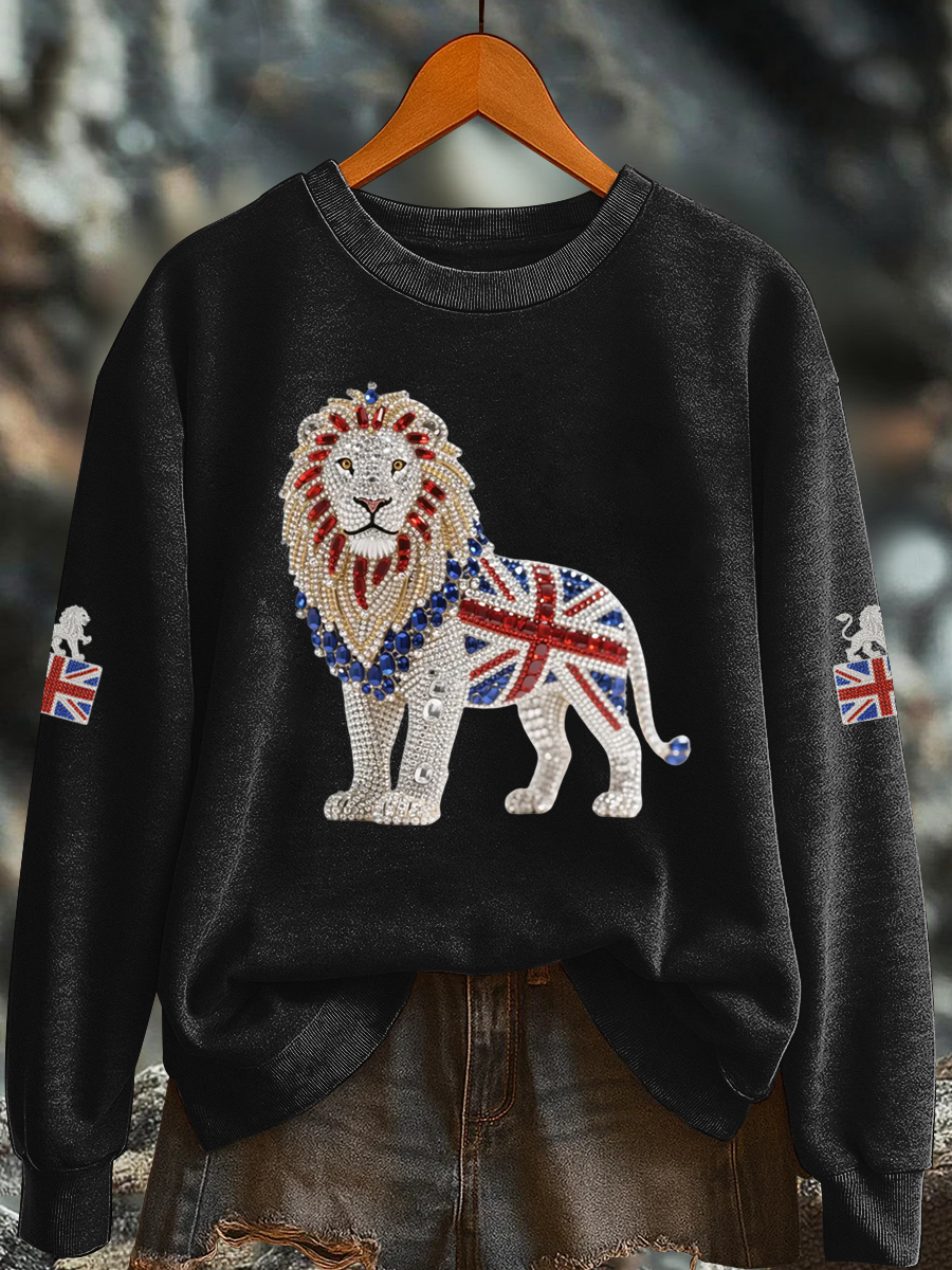 Britisches Damen-Sweatshirt mit Imitationsdiamantenmuster und Print (Regular-Passform)