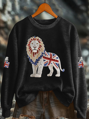 Britisches Damen-Sweatshirt mit Imitationsdiamantenmuster und Print (Regular-Passform)