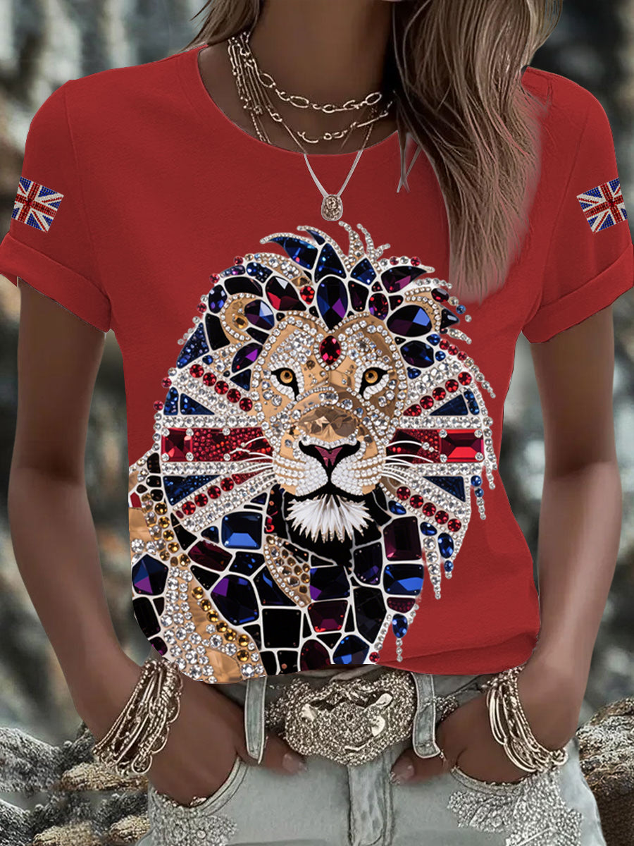 Britisches Damen-T-Shirt mit aufbügelbarem, diamantinimitiertem Aufdruck (heißgebohrt)