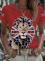 Britisches Damen-T-Shirt mit aufbügelbarem, diamantinimitiertem Aufdruck (heißgebohrt)