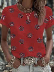 Britisches Damen-T-Shirt mit aufbügelbarem, diamantinimitiertem Aufdruck (heißgebohrt)