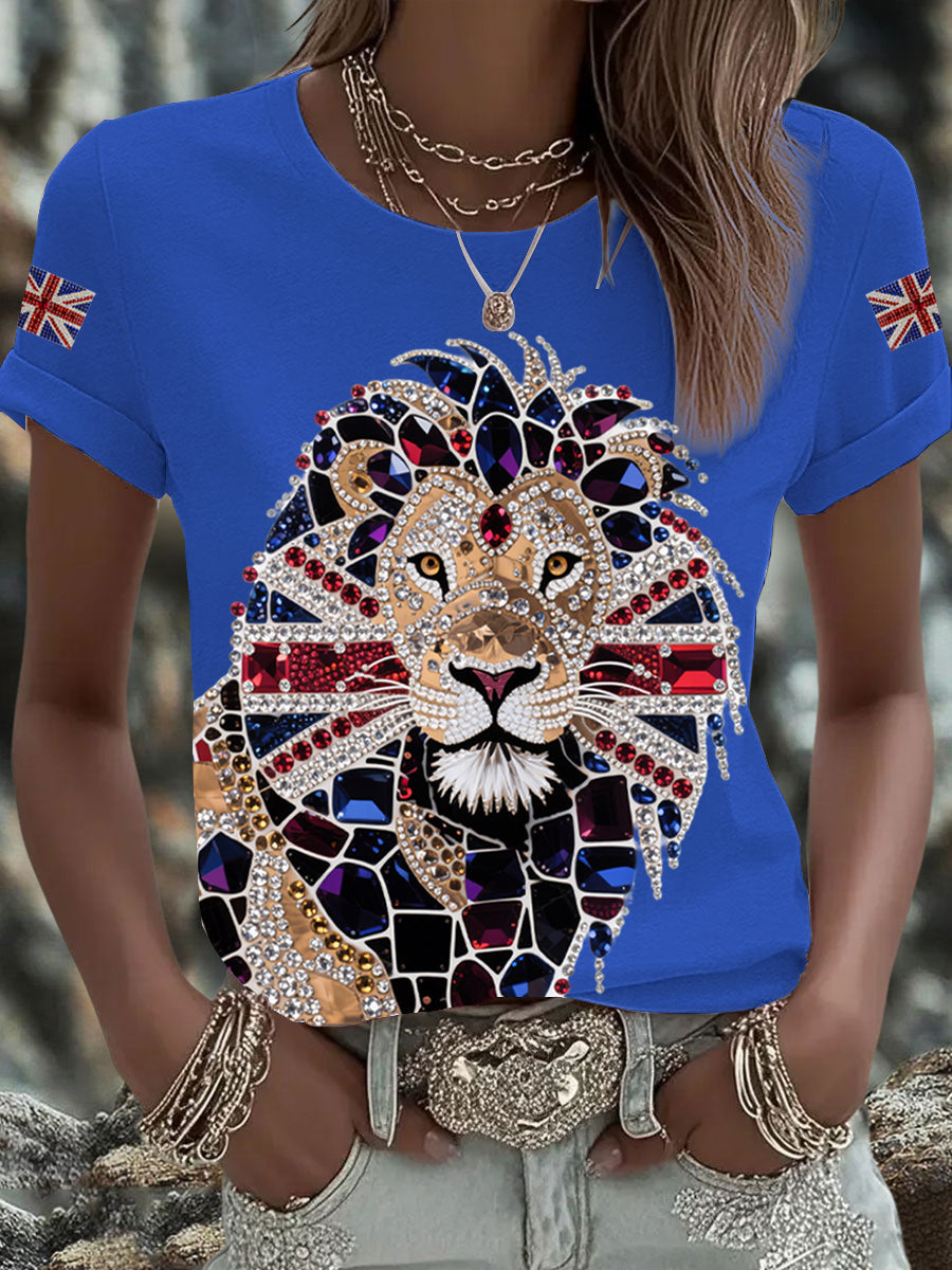 Britisches Damen-T-Shirt mit aufbügelbarem, diamantinimitiertem Aufdruck (heißgebohrt)