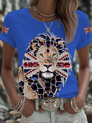 Britisches Damen-T-Shirt mit aufbügelbarem, diamantinimitiertem Aufdruck (heißgebohrt)