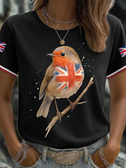 Damen-T-Shirt mit britischer Flagge und Robin-Aquarelldruck