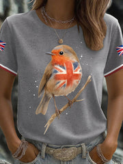 Damen-T-Shirt mit britischer Flagge und Robin-Aquarelldruck
