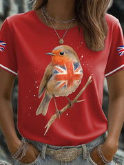 Damen-T-Shirt mit britischer Flagge und Robin-Aquarelldruck