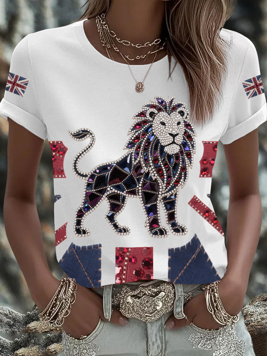 Britisches Damen-T-Shirt mit aufbügelbarem, diamantinimitiertem Aufdruck (heißgebohrt)