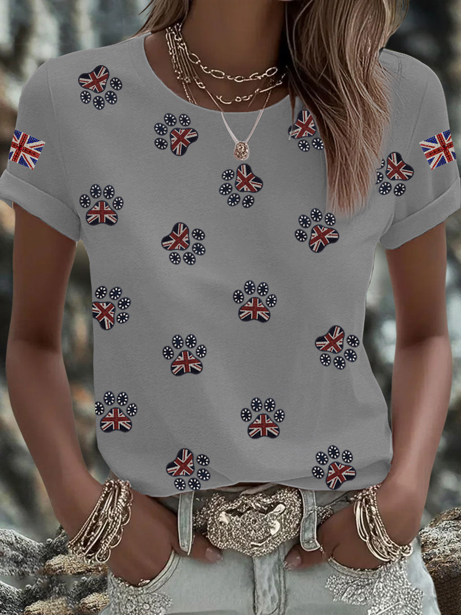 Britisches Damen-T-Shirt mit aufbügelbarem, diamantinimitiertem Aufdruck (heißgebohrt)