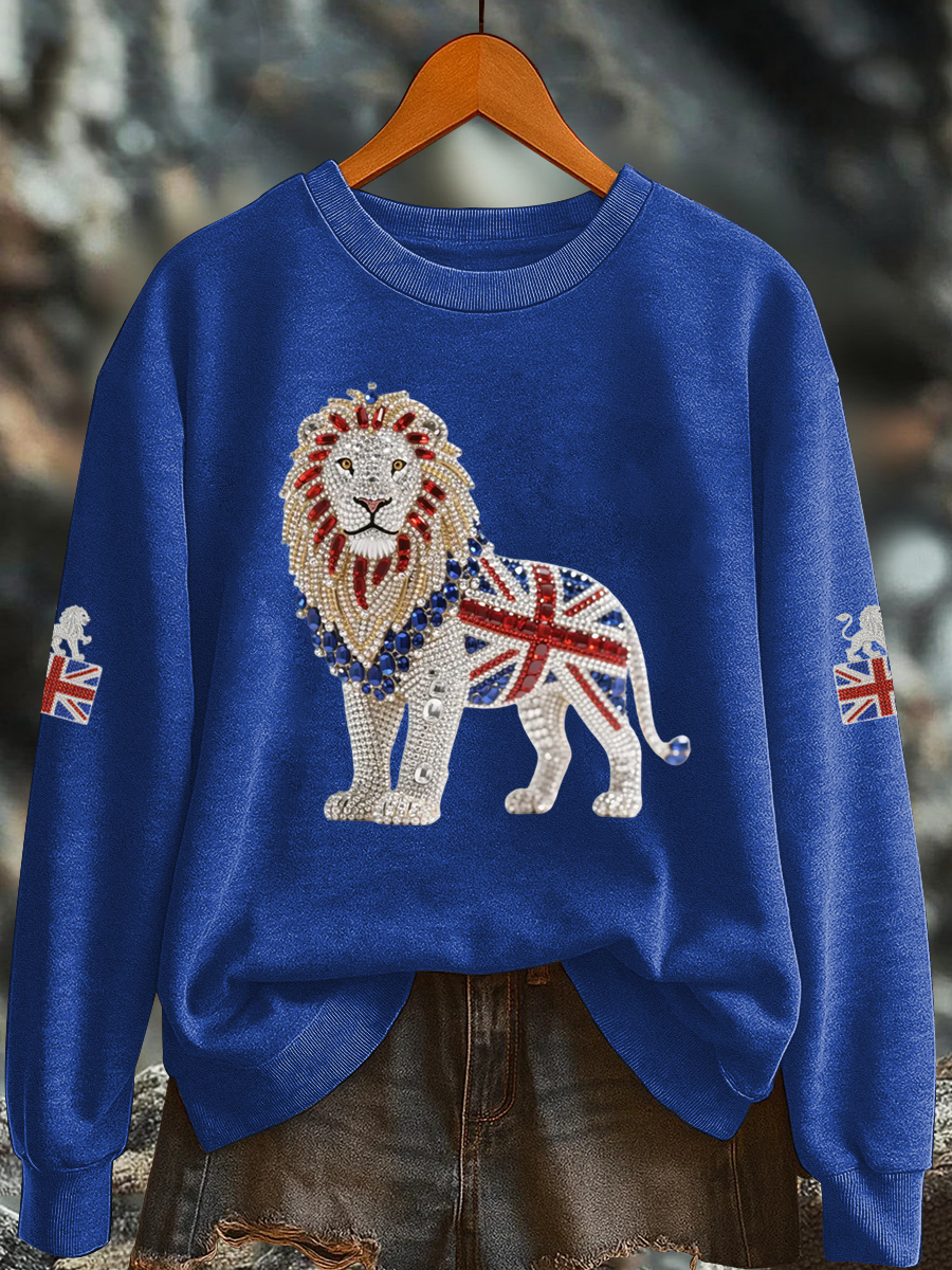 Britisches Damen-Sweatshirt mit Imitationsdiamantenmuster und Print (Regular-Passform)
