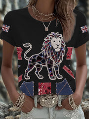 Britisches Damen-T-Shirt mit aufbügelbarem, diamantinimitiertem Aufdruck (heißgebohrt)