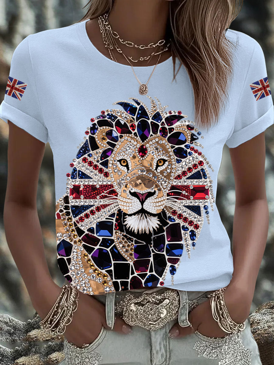 Britisches Damen-T-Shirt mit aufbügelbarem, diamantinimitiertem Aufdruck (heißgebohrt)