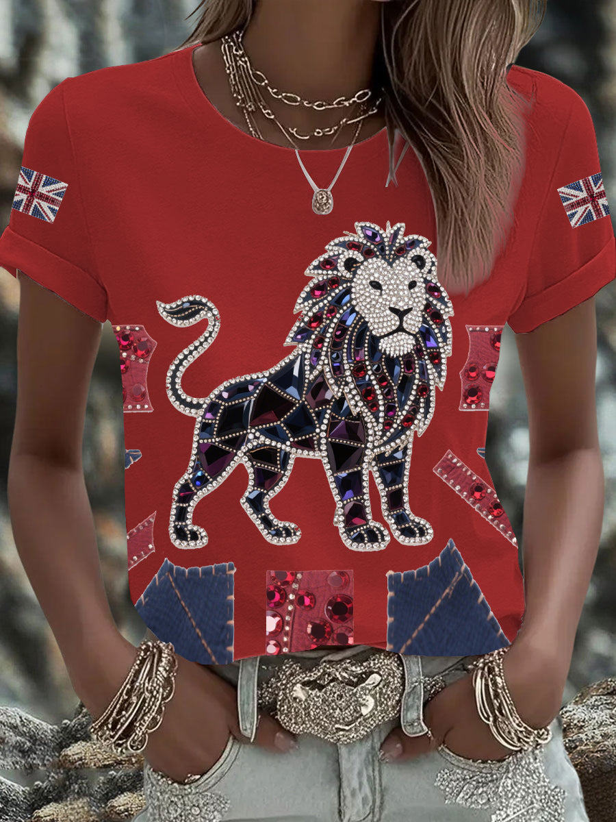 Britisches Damen-T-Shirt mit aufbügelbarem, diamantinimitiertem Aufdruck (heißgebohrt)