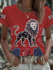 Britisches Damen-T-Shirt mit aufbügelbarem, diamantinimitiertem Aufdruck (heißgebohrt)