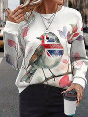 Damen-Sweatshirt mit britischem Flaggenmotiv und Robin-Aquarelldruck
