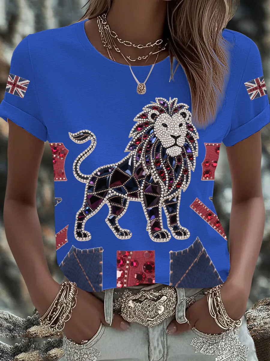 Britisches Damen-T-Shirt mit aufbügelbarem, diamantinimitiertem Aufdruck (heißgebohrt)
