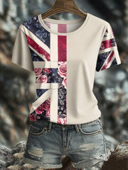 Damen-T-Shirt mit Blumenmuster und britischer Flagge