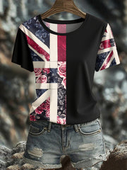 Damen-T-Shirt mit Blumenmuster und britischer Flagge