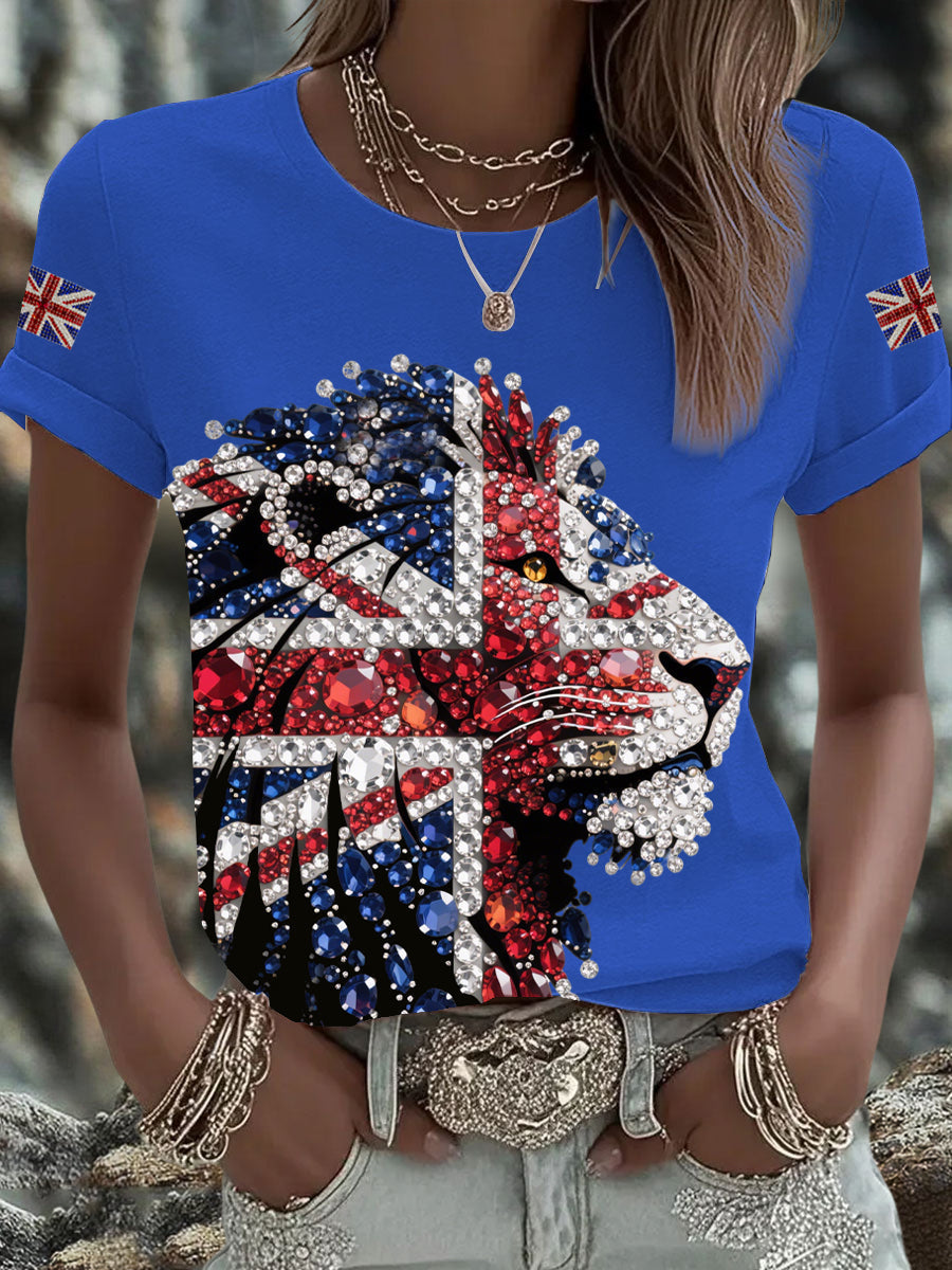 Britisches Damen-T-Shirt mit aufbügelbarem, diamantinimitiertem Aufdruck (heißgebohrt)