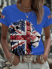 Britisches Damen-T-Shirt mit aufbügelbarem, diamantinimitiertem Aufdruck (heißgebohrt)