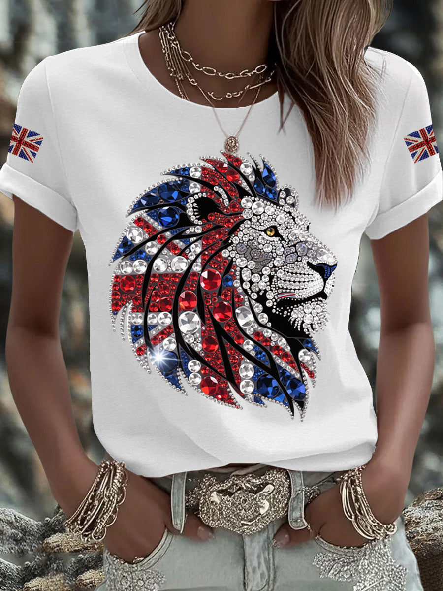 Britisches Damen-T-Shirt mit aufbügelbarem, diamantinimitiertem Aufdruck (heißgebohrt)
