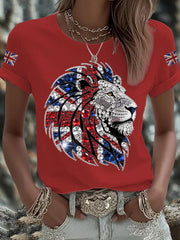 Britisches Damen-T-Shirt mit aufbügelbarem, diamantinimitiertem Aufdruck (heißgebohrt)