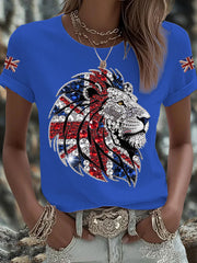 Britisches Damen-T-Shirt mit aufbügelbarem, diamantinimitiertem Aufdruck (heißgebohrt)