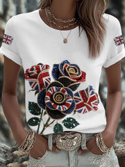 Britisches Damen-T-Shirt mit aufbügelbarem, diamantinimitiertem Aufdruck (heißgebohrt)