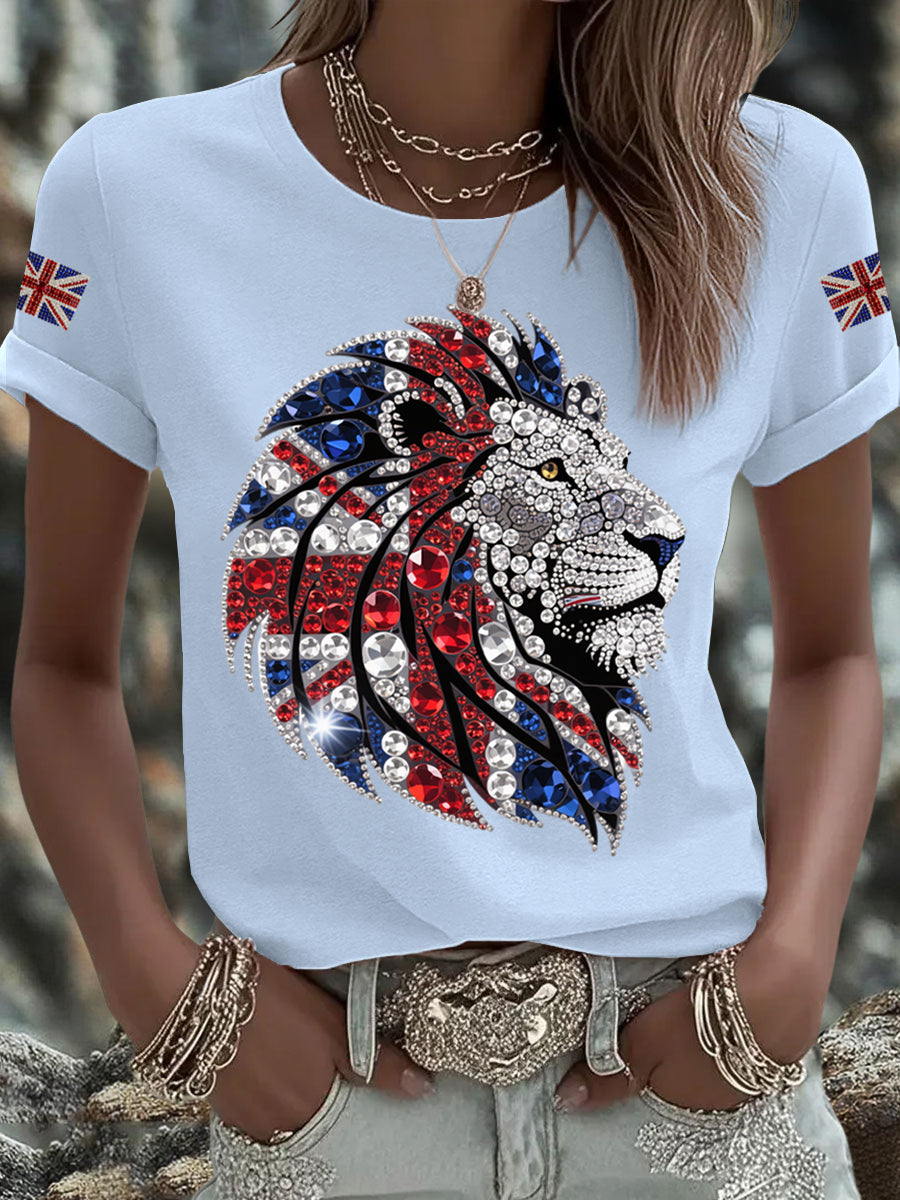 Britisches Damen-T-Shirt mit aufbügelbarem, diamantinimitiertem Aufdruck (heißgebohrt)