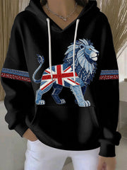Damen-Hoodie im britischen Stil aus Denim-Imitat mit Strass- und Heißnagel-Print