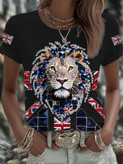 Britisches Damen-T-Shirt mit aufbügelbarem, diamantinimitiertem Aufdruck (heißgebohrt)