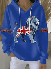 Damen-Hoodie im britischen Stil aus Denim-Imitat mit Strass- und Heißnagel-Print