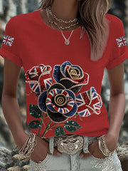 Britisches Damen-T-Shirt mit aufbügelbarem, diamantinimitiertem Aufdruck (heißgebohrt)