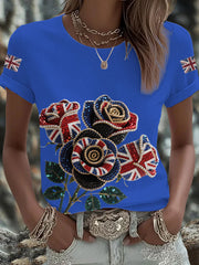 Britisches Damen-T-Shirt mit aufbügelbarem, diamantinimitiertem Aufdruck (heißgebohrt)