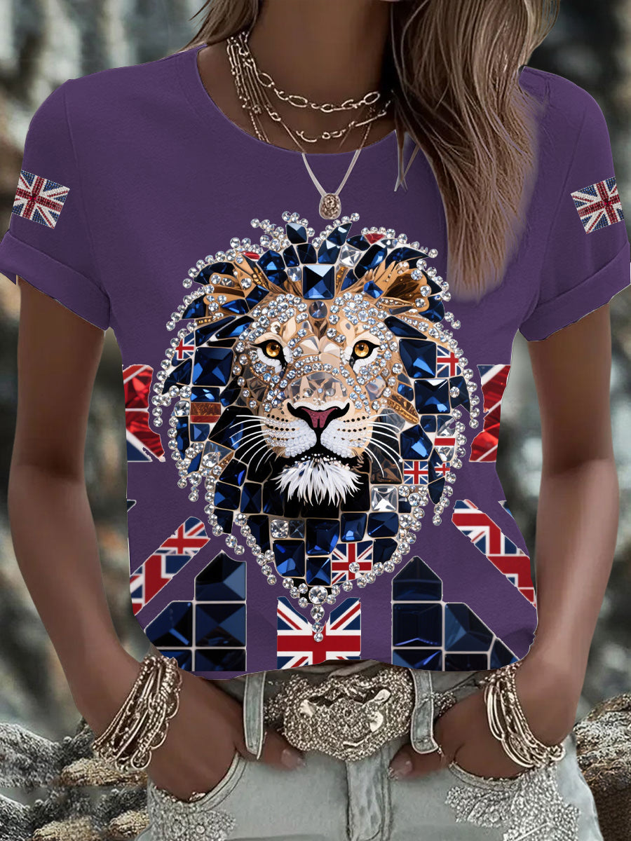 Britisches Damen-T-Shirt mit aufbügelbarem, diamantinimitiertem Aufdruck (heißgebohrt)