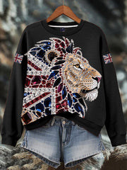 Damen-Sweatshirt mit britischem Imitationsdiamant-Print (heißgebohrt)