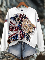 Damen-Sweatshirt mit britischem Imitationsdiamant-Print (heißgebohrt)