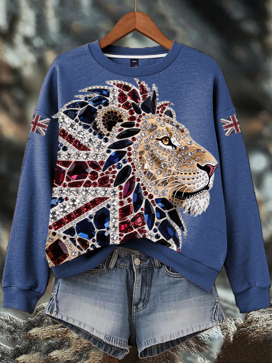 Damen-Sweatshirt mit britischem Imitationsdiamant-Print (heißgebohrt)