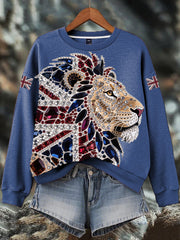 Damen-Sweatshirt mit britischem Imitationsdiamant-Print (heißgebohrt)