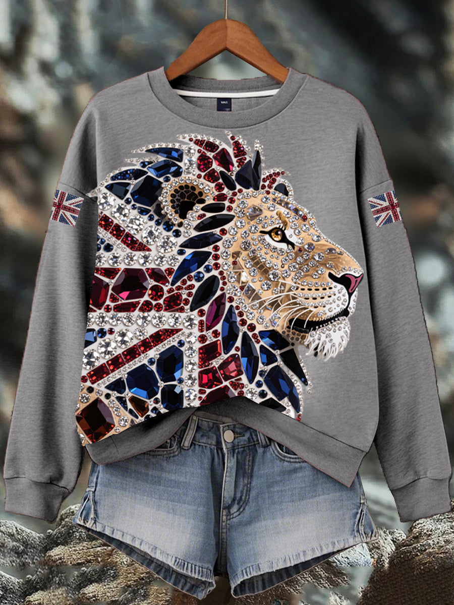 Damen-Sweatshirt mit britischem Imitationsdiamant-Print (heißgebohrt)