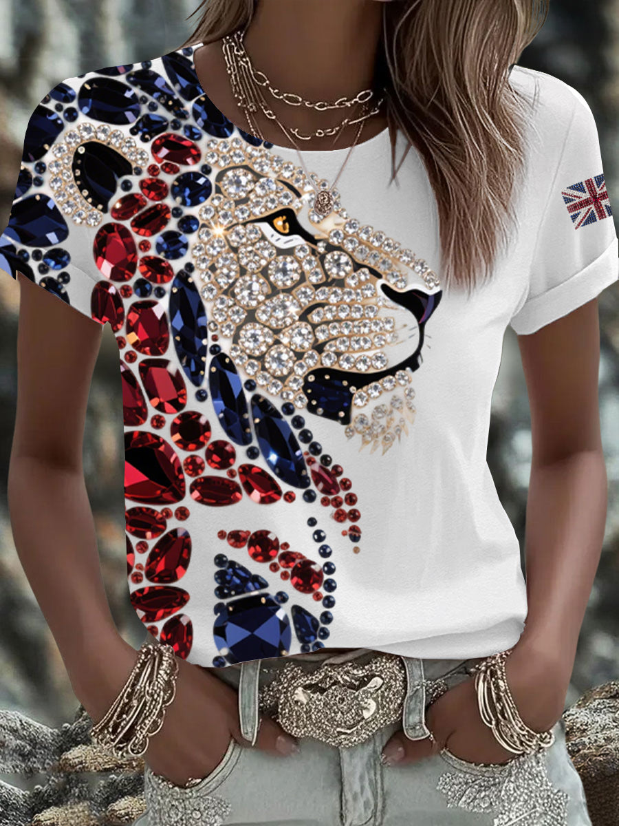 Britisches Damen-T-Shirt mit aufbügelbarem, diamantinimitiertem Aufdruck (heißgebohrt)