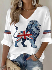 Damen-T-Shirt im britischen Stil mit Strassimitat und Heißverzierung