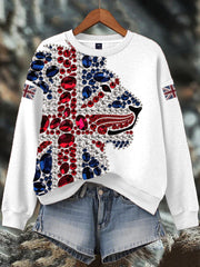 Damen-Sweatshirt mit britischem Imitationsdiamant-Print (heißgebohrt)