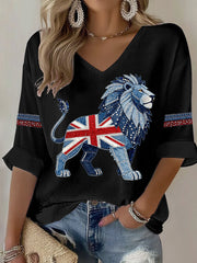 Damen-T-Shirt im britischen Stil mit Strassimitat und Heißverzierung