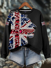 Damen-Sweatshirt mit britischem Imitationsdiamant-Print (heißgebohrt)